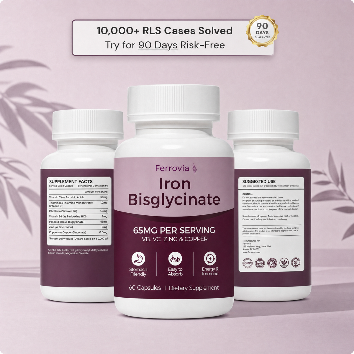 Ferrovia Iron Bisglycinate With Absorption Support Minerals — Rated #1 for RLS